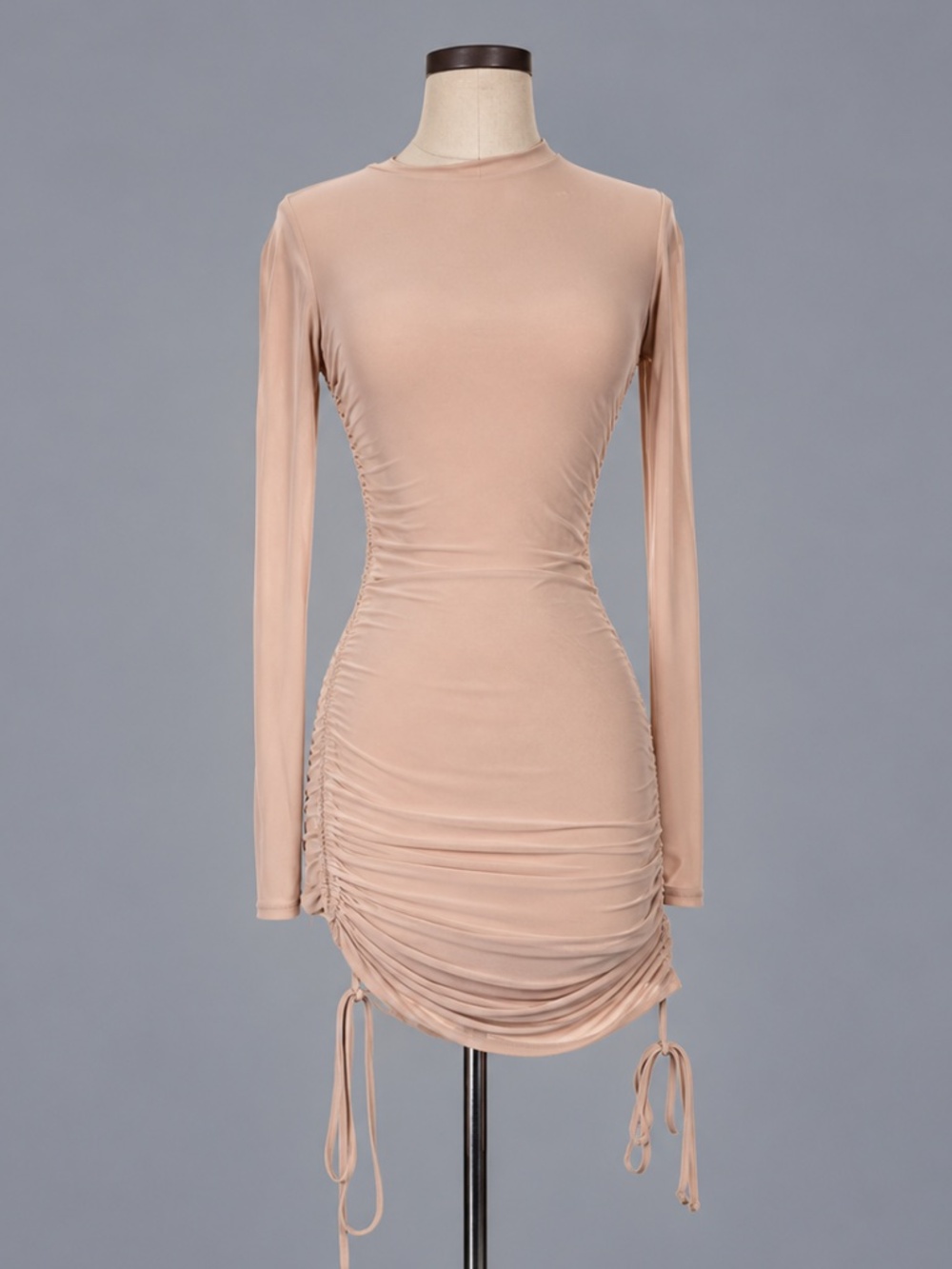 Nasty Gal Nude Ruched Long Sleeve Mini Dress – Size 2 – NWT
